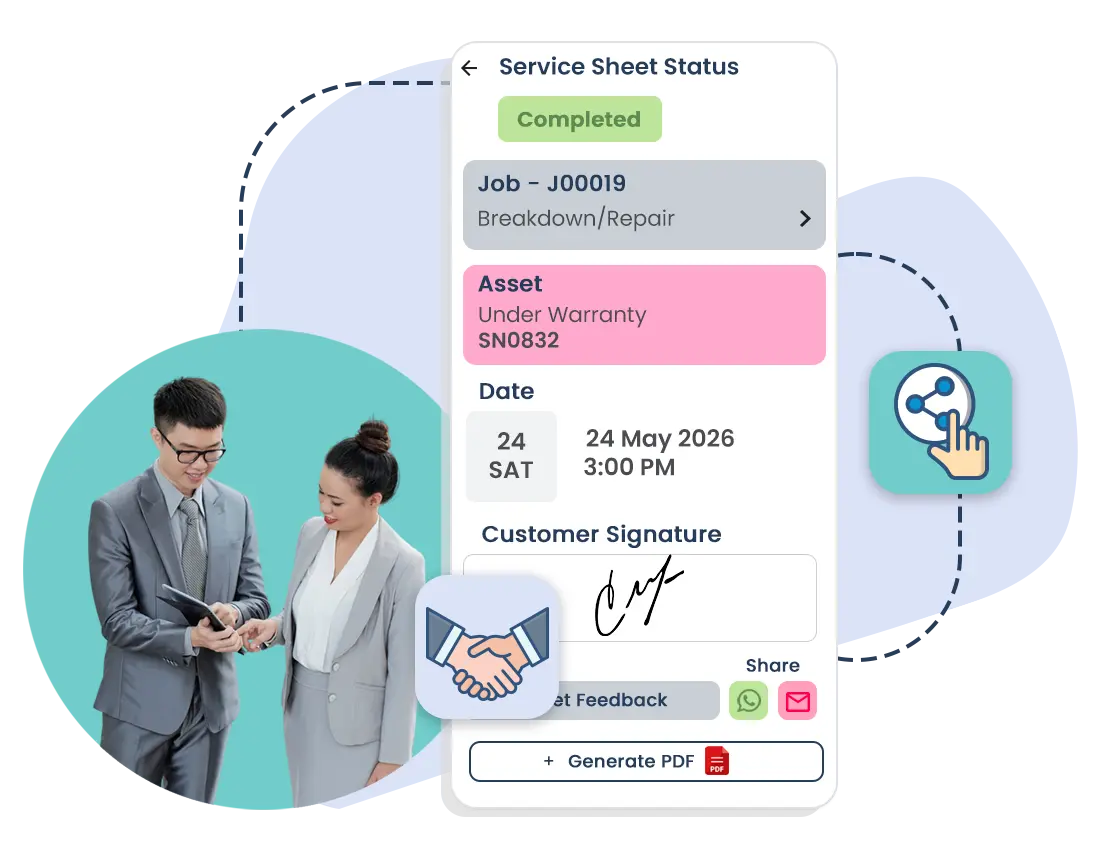 Illustration showing how performance insights support day-to-day management. The dashboard reflects how managers review task response patterns across teams and sites, with clear views of on-time, delayed, and early check-ins supported by simple charts and task records. Rather than relying on anecdotal updates, leaders can understand response behaviour, identify bottlenecks, and have more constructive coaching conversations. By connecting operational activity with performance insights and customer context, Caction supports stronger accountability, better team coordination, and more consistent service delivery as operations scale.