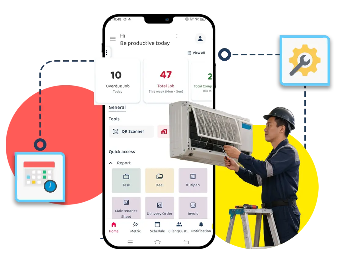 This image showcases Caction’s job scheduling and operations dashboard, giving managers and team members a unified view of every ongoing task, timeline, and responsibility. The field management and CRM system displays color-coded schedules for maintenance, installation, and material delivery—ensuring everyone knows what’s happening and when. Managers can assign jobs, monitor progress, and adjust priorities instantly, while teams receive real-time updates from the same dashboard. With automated scheduling, status tracking, and integrated analytics, Caction helps businesses eliminate confusion, reduce delays, and improve coordination. Every department—operations, service, and management—works together seamlessly through one centralized scheduling platform.