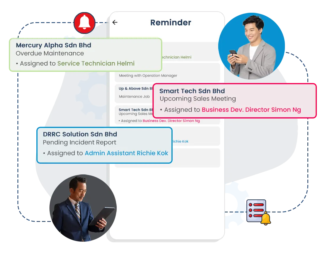 An illustration showing how streamlined workflows support efficient service delivery across the entire organisation. The visual features a clean, modern interface connecting job assignments, digital forms, checklists, asset information, and technician updates in real time. Icons represent automated reminders, standard operating procedures, and consistent data capture that remove manual errors and confusion. It displays progress, compliance, and productivity metrics, enabling supervisors to monitor work effortlessly. The image highlights how smooth, standardised processes empower technicians, improve coordination between teams, and ensure faster, more reliable service for customers. It represents Caction’s ability to simplify operations with clear, connected, and guided workflows.