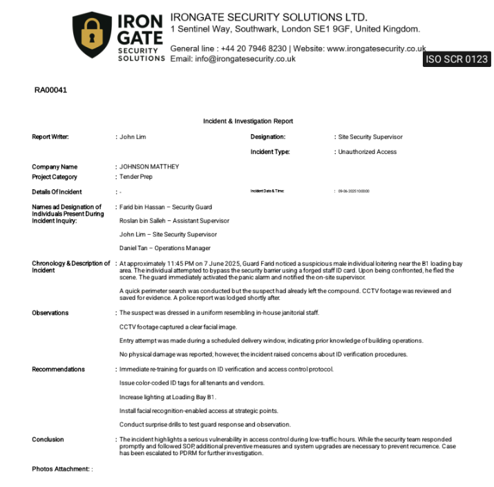 Incident Investigation Report